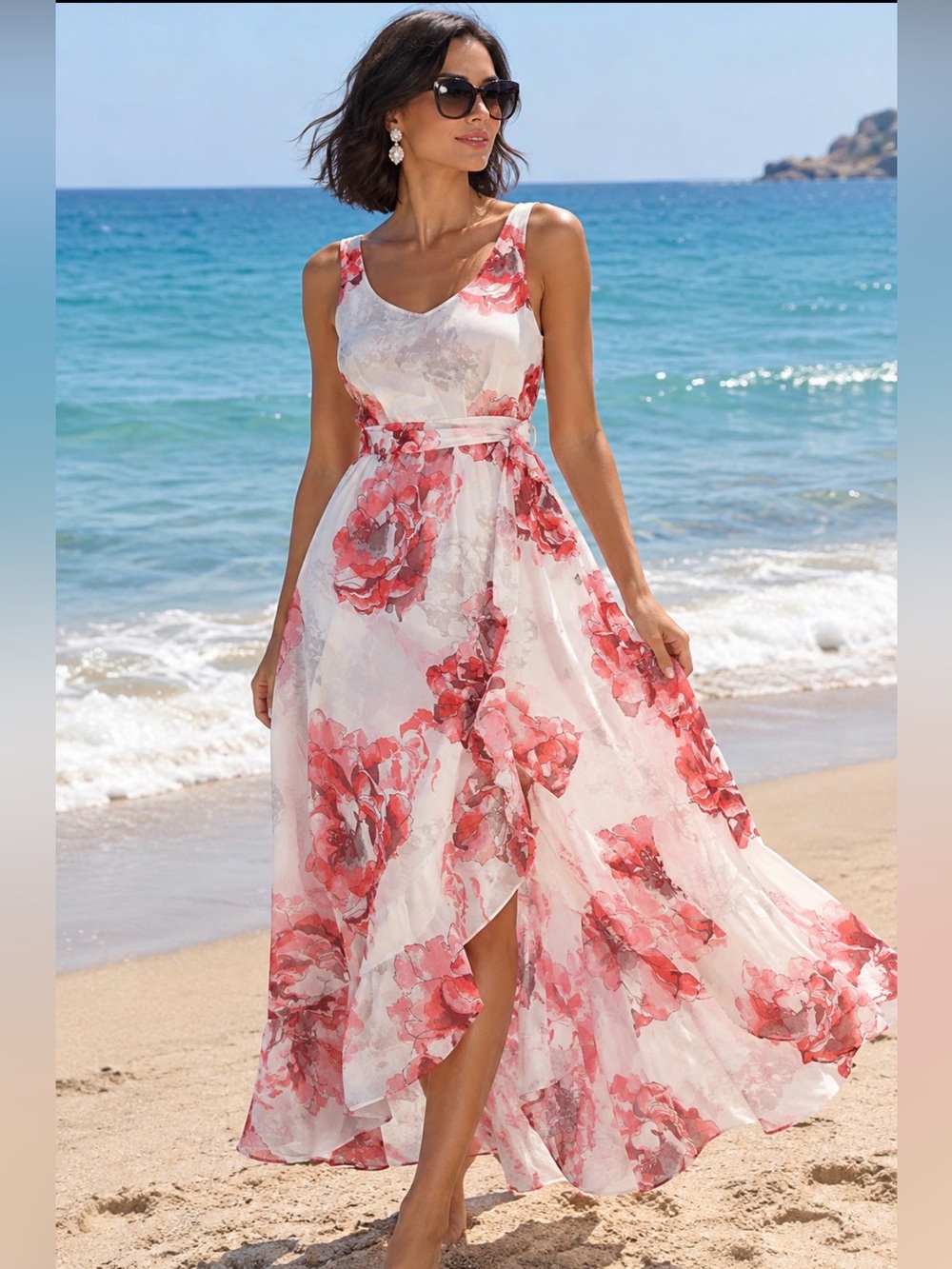 cleo Floral Maxi Dress in Pink & White